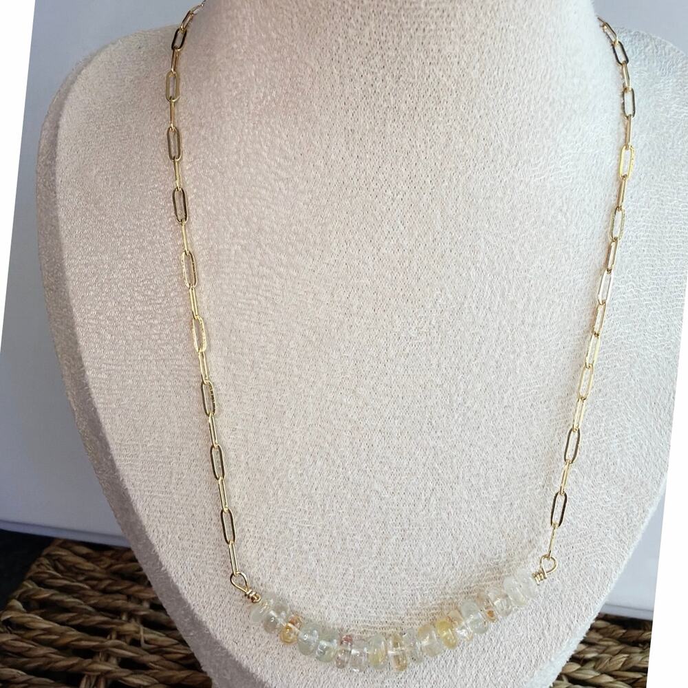 18" Golden Citrine Necklace w/ Delicate Paperclip Chain, Gold Plated